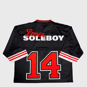 Nuevo último diseño de camisetas de malla de fútbol americano Jersey sublimado impreso Streetwear cuarto de mangas de gran tamaño Jersey - Product Image 4