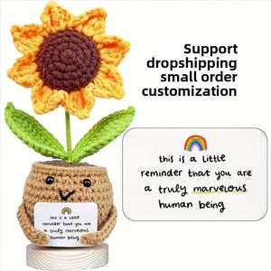 Hand-Crocheted Cotton Flowers Sunflower Knitted Roses for Graduation New Year Valentine's Day & Easter <b>Artificial</b> <b>Bouquets</b> - Product Image 3