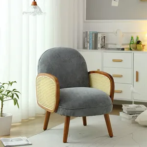 Fauteuil d'appoint en rotin avec accoudoirs en velours bouclé Teddy, style moderne du milieu du siècle, fauteuil rond en rotin vert, orange, rouge, bleu marine, blanc, gris - Product Image 5