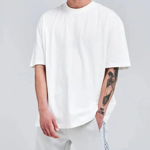 T-shirt 100% coton homme, haut de haute qualité, col montant, grande taille, luxe, épaules tombantes, blanc - Product Image 4