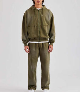 2025 personnalisé lavage à l'acide fabricant fermeture éclair coton sweats à capuche et pantalons de survêtement hommes coton fermeture éclair survêtement - Product Image 5