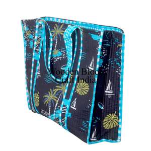 Sac fourre-tout en coton indien fait à la main imprimé à la main, sac fourre-tout pour femmes, sac à bandoulière matelassé imprimé à la main - Product Image 4