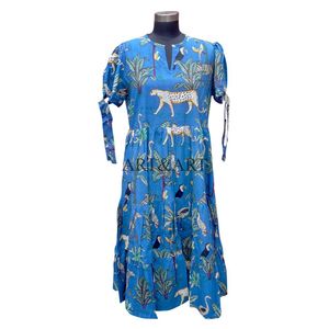 Haute qualité à la main 100% coton numérique imprimé femmes thé longueur col rond formelle soirée robe d'été pour femme - Product Image 4