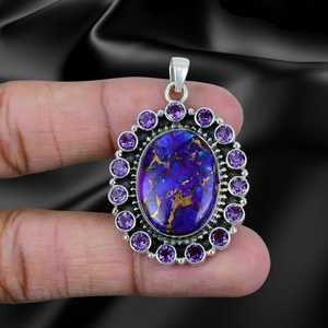 Pendentif en argent sterling 925 massif avec pierres précieuses d'améthyste turquoise en cuivre violet pour mariage, fiançailles, bijoux de corps punk - Product Image 4