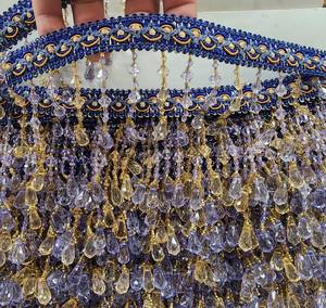 Braided Hanging <b>Beads</b>, Color <b>blue</b>/gold Tassel Trim Fringe Fabric Ribbon Trimming Handwork - Product Image 4