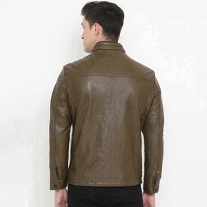 Veste à capuche slim fit en cuir d'agneau véritable pour homme, style streetwear, col montant, effet vieilli, toile vintage, service OEM - Product Image 2