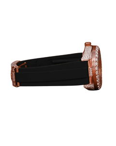 Nouvelle collection Montre de luxe entièrement sertie de diamants ronds en or rose pour mariage et soirée Cadran noir en bracelet en caoutchouc - Product Image 3