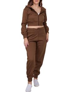 Women's High Quality Two-Piece <b>Set</b> Custom Zipper <b>Crop</b> <b>Top</b> Sweatsuits Wholesale Manufacturer High Quality Tracksuit Winter - Product Image 5