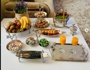 ถาดรองสีเงินและสีทองสำหรับเค้กทรงโดมที่ตั้งเค้กถาดชามแบบมีขาตั้งพร้อมลายดอกไม้ - Product Image 1