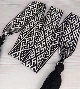Ceinture en coton tissé à la main de style slave, noir et blanc, motif de fougère, accessoire de costume ethnique - Product Image 4