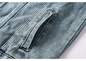 แจ็กเก็ตยีนส์สีน้ำเงินอ่อนแฟชั่นผ้าซักดีไซน์สตรีทแวร์สไตล์ฮิปฮอปเสื้อแบรนด์เนมอินเทรนด์เสื้อยีนส์ - Product Image 6