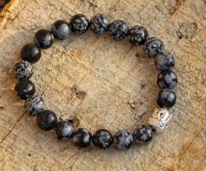 Bracelet d'intention perlé en obsidienne flocon de neige classique pour la mise à la terre équilibre de nettoyage de la paix-bijoux de cadeau d'anniversaire de mariage - Product Image 3