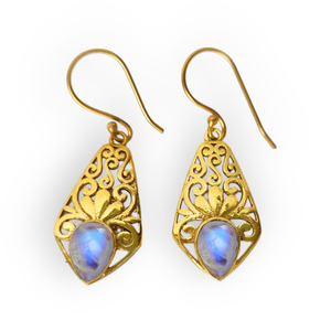 Boucles d'oreilles en laiton plaqué or 18 carats à la mode bohème avec bijoux de mode en pierre de lune pour les fêtes de femmes en gros - Product Image 3