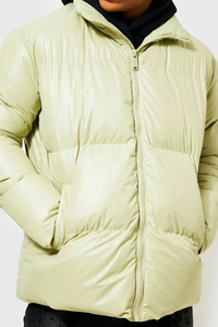 High Quality Cotton-padded Nylon Winter Puffer Jacket Custom Printed Logo Duck Quilted Streetwear <b>Stand</b> Zipper Outerwear Men - Product Image 4