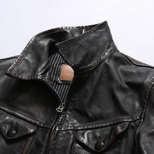 Veste de motard rétro pour homme Mendoza, non doublée, style décontracté ancien, avec plusieurs poches, en cuir de cheval véritable et en toile pour le printemps et l'automne - Product Image 5