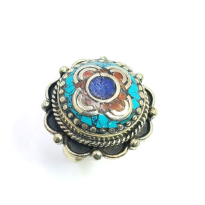 Turquoise naturelle corail lapis pierres précieuses bagues tibétaines bijoux en gros pour femmes et filles bijoux de mode tibétains - Product Image 4