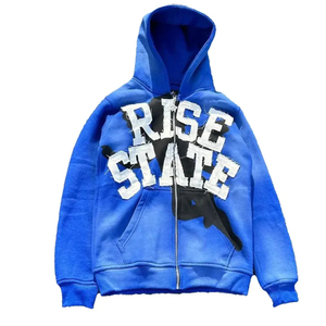 2025 Unique soleil fané Streetwear lavé Vintage lavage à l'acide en détresse fermeture éclair 100% coton tricoté hommes sweats à capuche et sweat-shirts - Product Image 5