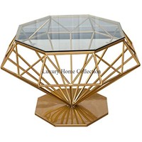 Dernier modèle unique Arrivée Heavy Duty Métal Plaqué Or Et Argent Poli Table Avec Miroir En Verre Carré Table Basse Fantaisie