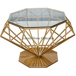 Última llegada de patrón único Mesa de centro elegante de metal chapado en oro y plata pulida con espejo de vidrio cuadrado - Product Image 2