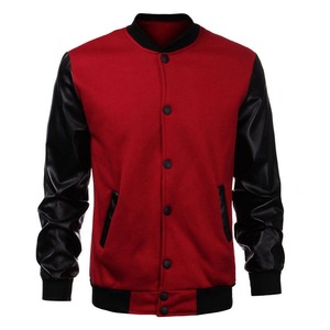 Veste universitaire Letterman d'université pour hommes personnalisée OEM polaire rouge avec manches en cuir véritable col montant de haute qualité pour le printemps - Product Image 1
