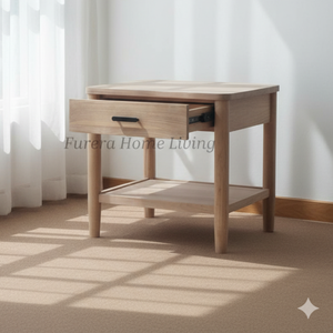Mesita de Noche Lyne de Buena Calidad, con un Cajón, Madera Maciza Ecológica, Altura Ajustable, Estilo Moderno Clásico de Lujo, Color Gris Lavado, para Apartamento - Product Image 6