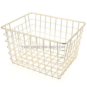 Most Demanding Stainless Steel Metal <b>Rectangle</b> Shape Gold Antique Finish Decorative <b>Storage</b> <b>Basket</b> Used Fruits Cloths - Product Image 4