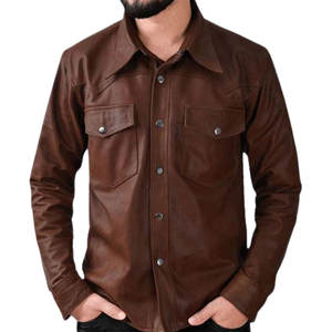 Premium Vintage Men's <b>Leather</b> <b>Shirt</b> New Arrival High Quality Breathable Full Sleeve Winter Customizable with Stand Collar - Product Image 3