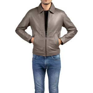 Customized Men's Genuine Leather Winter <b>Jacket</b> 2026 <b>Slim</b> <b>Fit</b> Stand Collar Front Logo Waterproof & Breathable - Product Image 4
