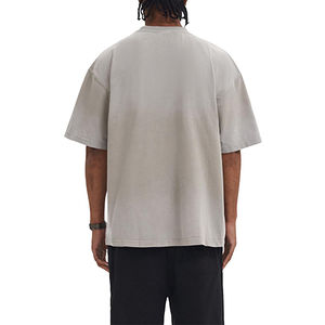 เสื้อยืดสตรีทแวร์แบบใหม่ล่าสุด ลวดลายปะแบบทำเก่า ล้างสีแบบแอซิด เนื้อผ้าหนา สำหรับผู้ชาย - Product Image 2