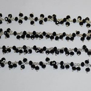 Top Quality Silver plated Black Quartz Glass Beads Rondelle <b>Cluster</b> Rosary Chain, Wire Beaded Chain for Jewelry Bracelet Making - Product Image 2