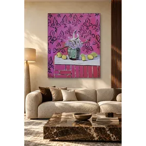 Fida Matisse Nature morte avec des citrons contre un mur rose, impression sur toile - Product Image 1