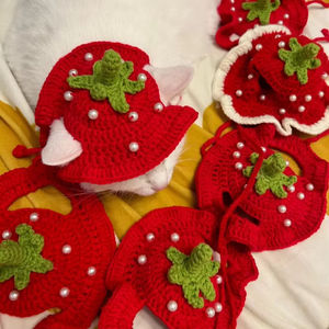 Gorro de Ganchillo Hecho a Mano con Forma de Fresa, Lindo y Divertido para Mascotas, Ropa para Gatos y Cachorros - Product Image 2
