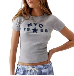 Top corto informal ajustado para mujer, Camiseta corta cómoda, Sexy, transpirable, suave, cuello redondo, sólido, superventas - Product Image 2