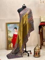 Écharpe en soie de qualité supérieure pour femmes, collection de festival indien, design crépusculaire d'hiver, tons dorés, directement d'Inde