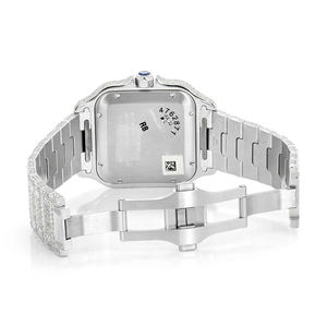 Montre en acier inoxydable squelette avec cadran en verre, sertie de moissanite et de quartz, style tendance - Product Image 5
