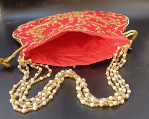 Indian Handmade Adjustable Women's Embroidered Mirror <b>Work</b> Potli Bag Pearls Handle Party Wear Ethnic Bridal Purse Jewelry <b>Pouch</b> - Product Image 2