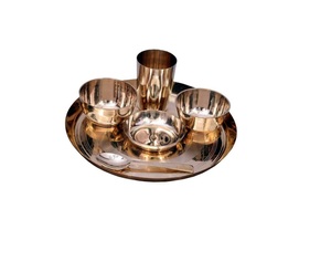 luxury Design copper stainless steel bronze thali <b>set</b> for serving dinnerware hotel classic design at wholesale price from India - Product Image 6