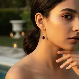 Boucles d'oreilles pendantes en argent 925 avec grenat pour femmes, plaquées or rose, bijoux en platine, perle et diamant pour mariage, fête, cadeau parfait - Product Image 1