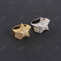 Anillo de Plata de Ley 925 Chapado en Oro con Diamantes Moissanite VVS, Diseño Personalizado Super Iced Hip Hop 3D Star Pinky, para Hombre, GRA
