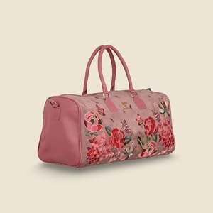 Priglob Exim <b>Weekender</b> Duffel <b>Bag</b> for <b>Women</b>-<b>Large</b> Capacity Vegan Leather Travel <b>Bag</b> Suede Velvet Trim Zipper Closure 1.2kg 53cm - Product Image 4