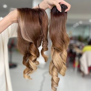 Paquets de couleur rebondissante ombrée de cheveux bruts de haute qualité avec frontal et paquets pour faire des perruques - Product Image 6