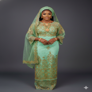 Tissu de dentelle George nigérian de luxe or champagne, broderie lourde, perles et pierres, pour robe de mariée africaine, 100% polyester, pour filles - Product Image 4