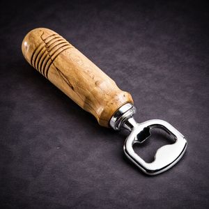 Carved Wooden Handle <b>Bottle</b> <b>Opener</b> with Stainless Steel Head Textured Ergonomic Grip Durable Premium <b>Bar</b> Tool for Home Party Use - Product Image 1