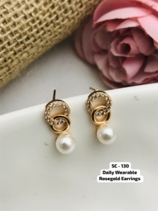 ซื้อชุดต่างหูสีโรสโกลด์พร้อมชุดตุ้มหูหินธรรมชาติทรงกลมสวมใส่ได้ทุกวันโดยผู้ส่งออก - Product Image 2