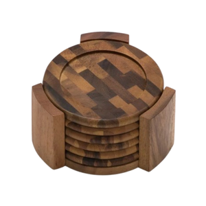 Posavasos de grano de madera de acacia natural, juego de 7 posavasos de tamaño personalizado con soporte para artículos de decoración de mesa, venta al por mayor de Vietnam - Product Image 1