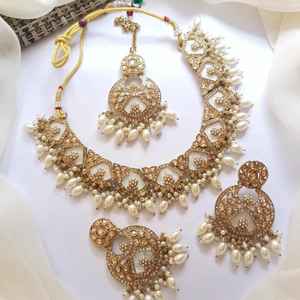 Derniers ensembles de bijoux de mode 18K plaqué or bijoux pour femmes collier de style modeste, boucles d'oreilles bijoux de mariage adultes - Product Image 2