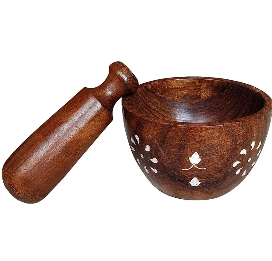 Juego de mortero y Maja de madera de olivo, herramientas de cocina/mortero y Maja de madera, logotipo personalizado más vendido, forma redonda