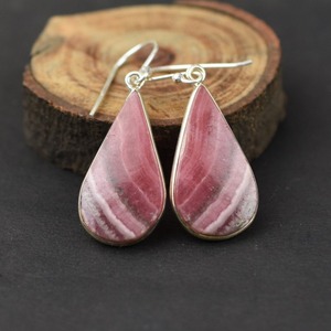 Boucles d'oreilles en argent faites à la main, style bohème, bijoux en argent sterling 925, pierre précieuse rhodochrosite, boucles d'oreilles tendance, bijoux pour femmes, cadeau - Product Image 3
