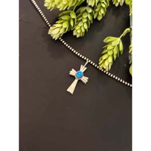 Pendentif croix Navajo fait main en opale bleue et argent sterling, symbole religieux chrétien avec incrustation sertie clos - Product Image 3