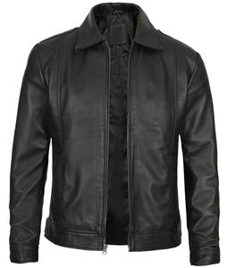 High Quality Custom Made Black Genuine <b>Sheepskin</b> Leather <b>Jacket</b> For <b>Men</b> Fashionable Winter Outdoor Long Sleeve Leather <b>Jacket</b> - Product Image 1